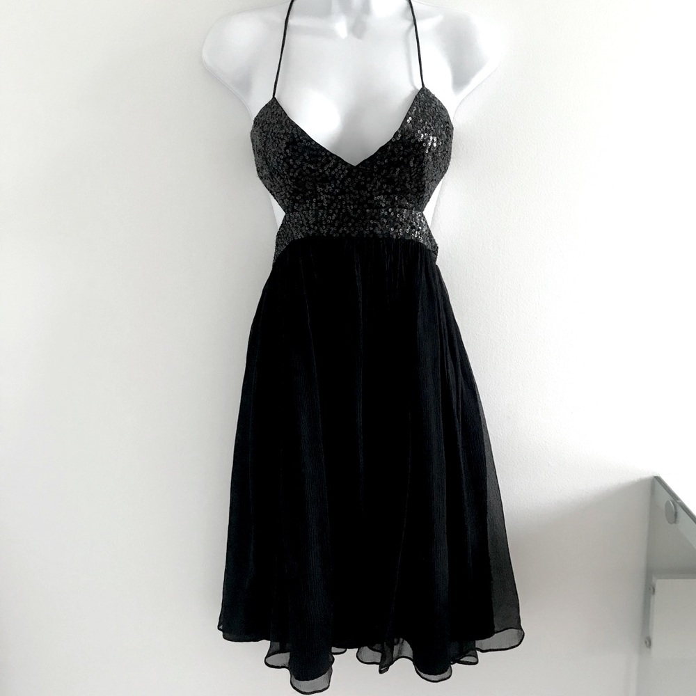 Le Chateau Sequins Cut Out Open Back Black Midi Summer Dress
